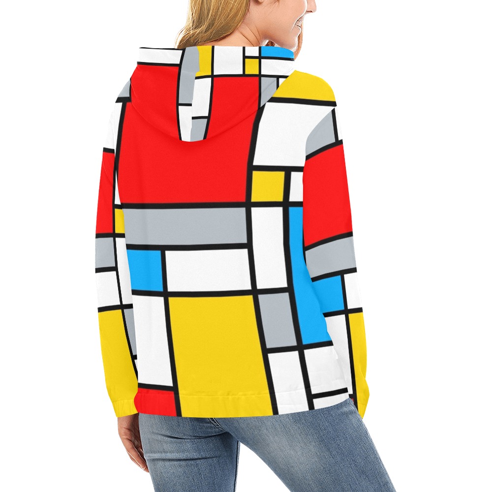 Mondrian All Over Print Hoodie for Women (USA Size) (Model H13)