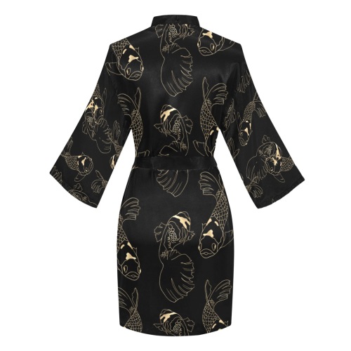 Golden Carp Pattern Long Sleeve Kimono Robe