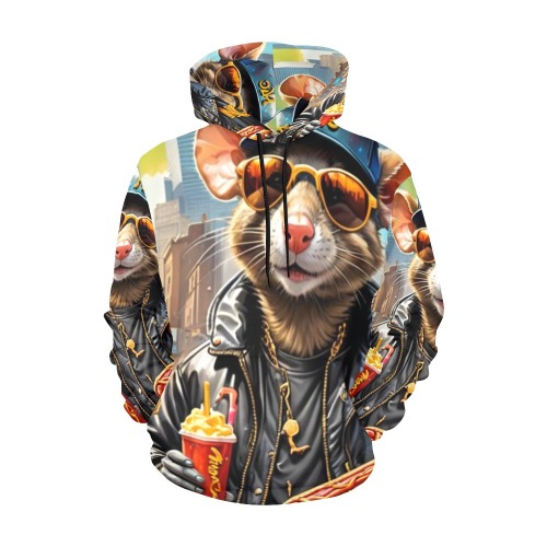 HOT DOG EATING NYC RAT 7 All Over Print Hoodie for Women (USA Size) (Model H13)