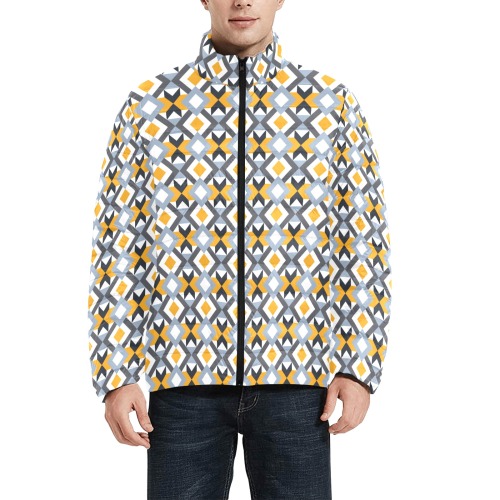 Retro Angles Abstract Geometric Pattern Men's Stand Collar Padded Jacket (Model H41)
