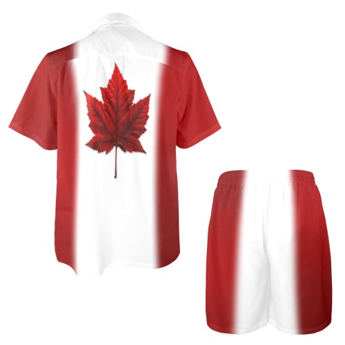 Canada Day Beach Set Men's Shirt and Shorts Outfit with Pocket (Set 26)