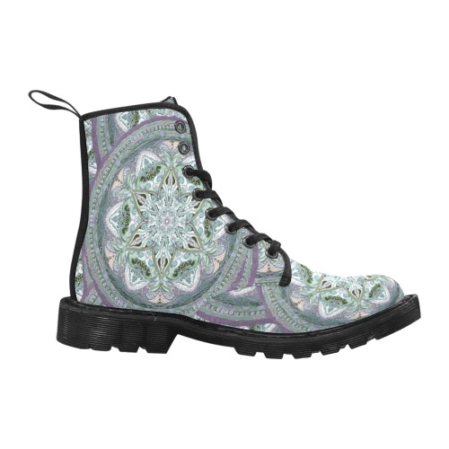 embroidery-green Martin Boots for Women (Black) (Model 1203H)