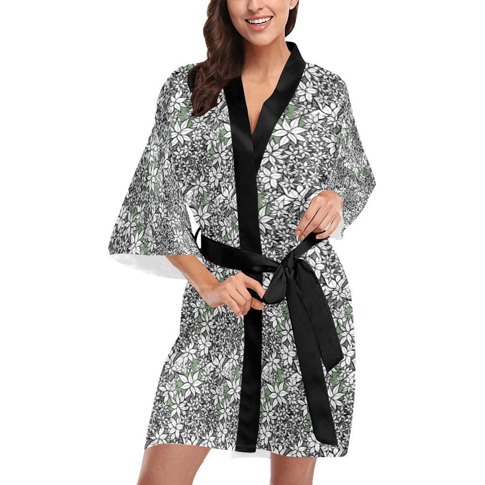 Petals in the Wind in Green Kimono Robe