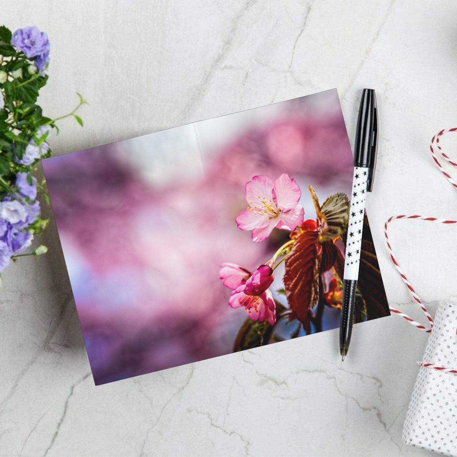 Striking pink sakura cherry flowers, pink mist. Greeting Card 8"x6"