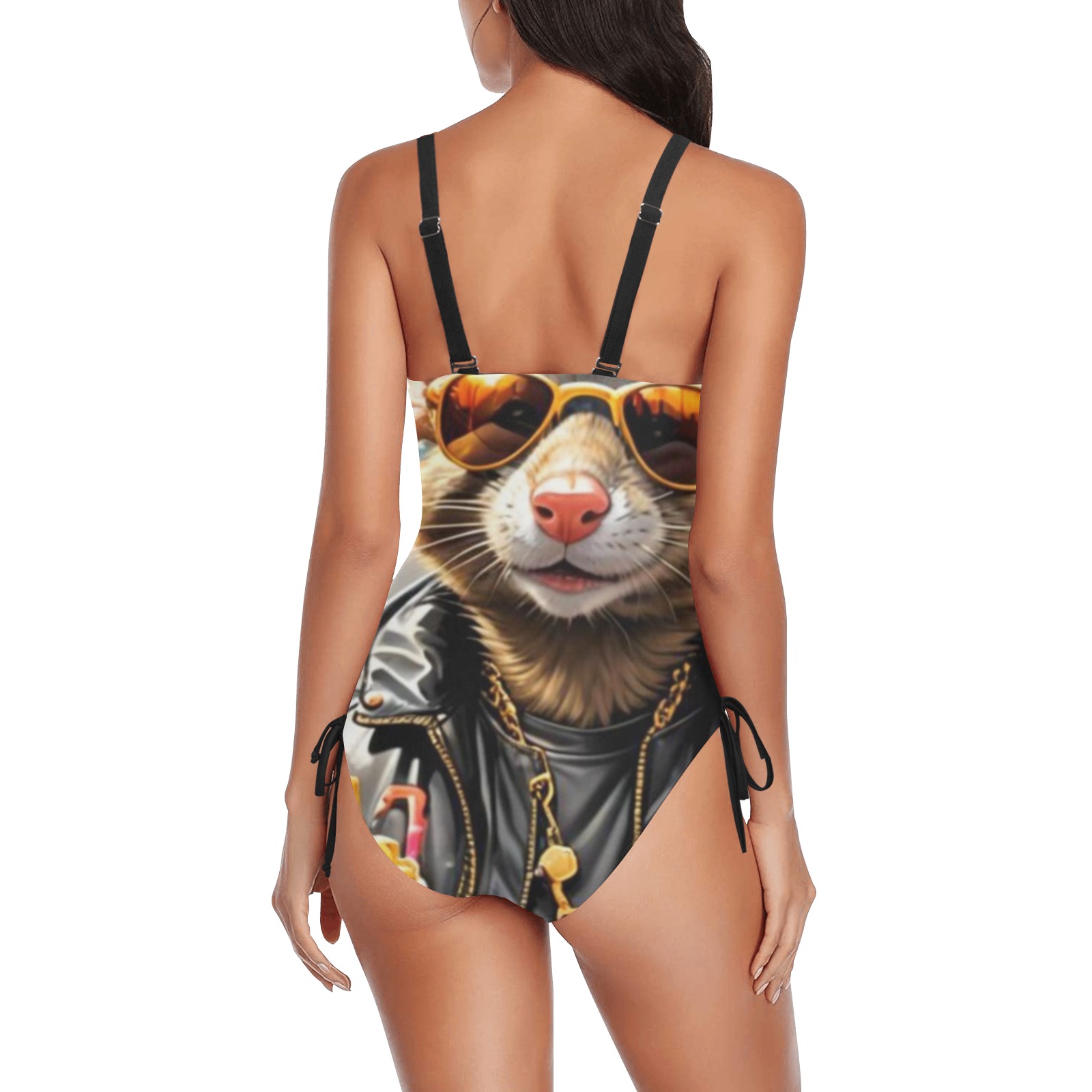 HOT DOG EATING NYC RAT 7 Drawstring Side One-Piece Swimsuit (Model S14)