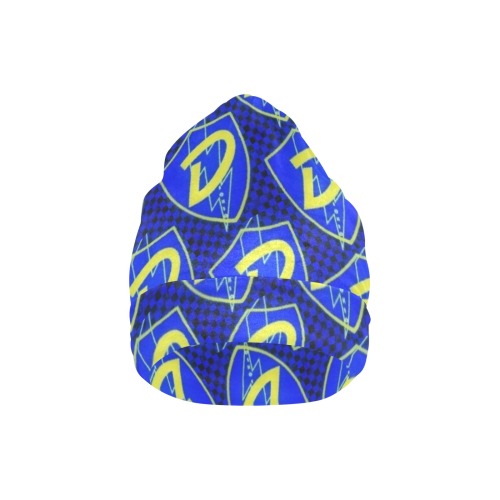 DIONIO Clothing - Blue,Black & Yellow D Shield Repeat Beanie Hat All Over Print Beanie for Adults