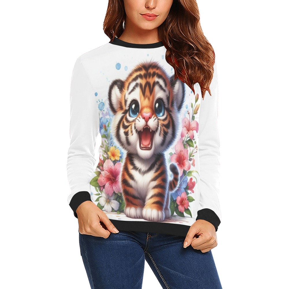 Watercolor Tiger 1 All Over Print Crewneck Sweatshirt for Women (Model H18)