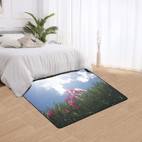 Pink Flowers And Sky Area Rug with Black Binding 5'3''x4'