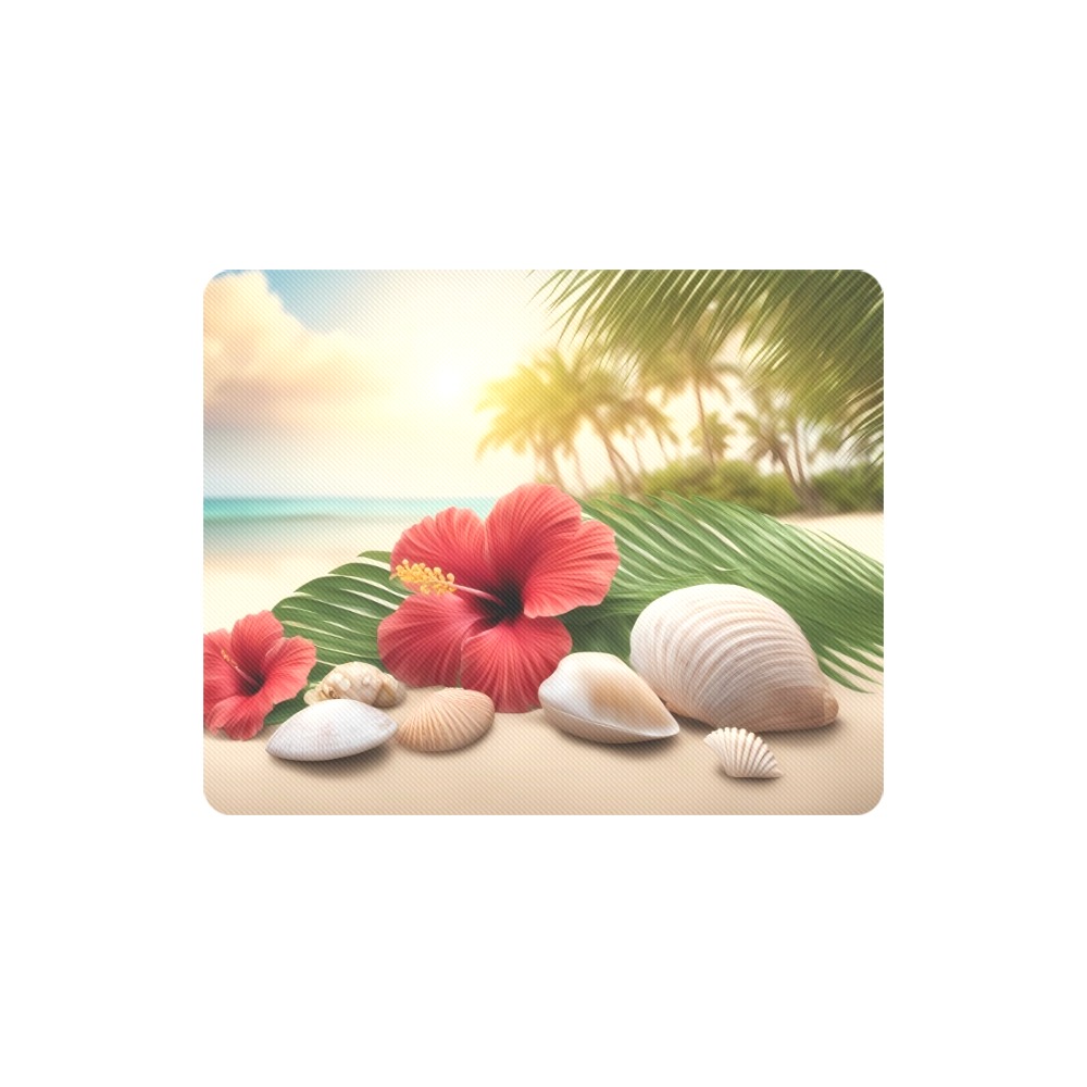 Macro Close-up of Hibiscus Seashells Tropical Beach Rectangle Mousepad