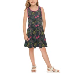 Berrie Pink & Green Mix In Abstact Girls' Sleeveless Sundress (Model D56)