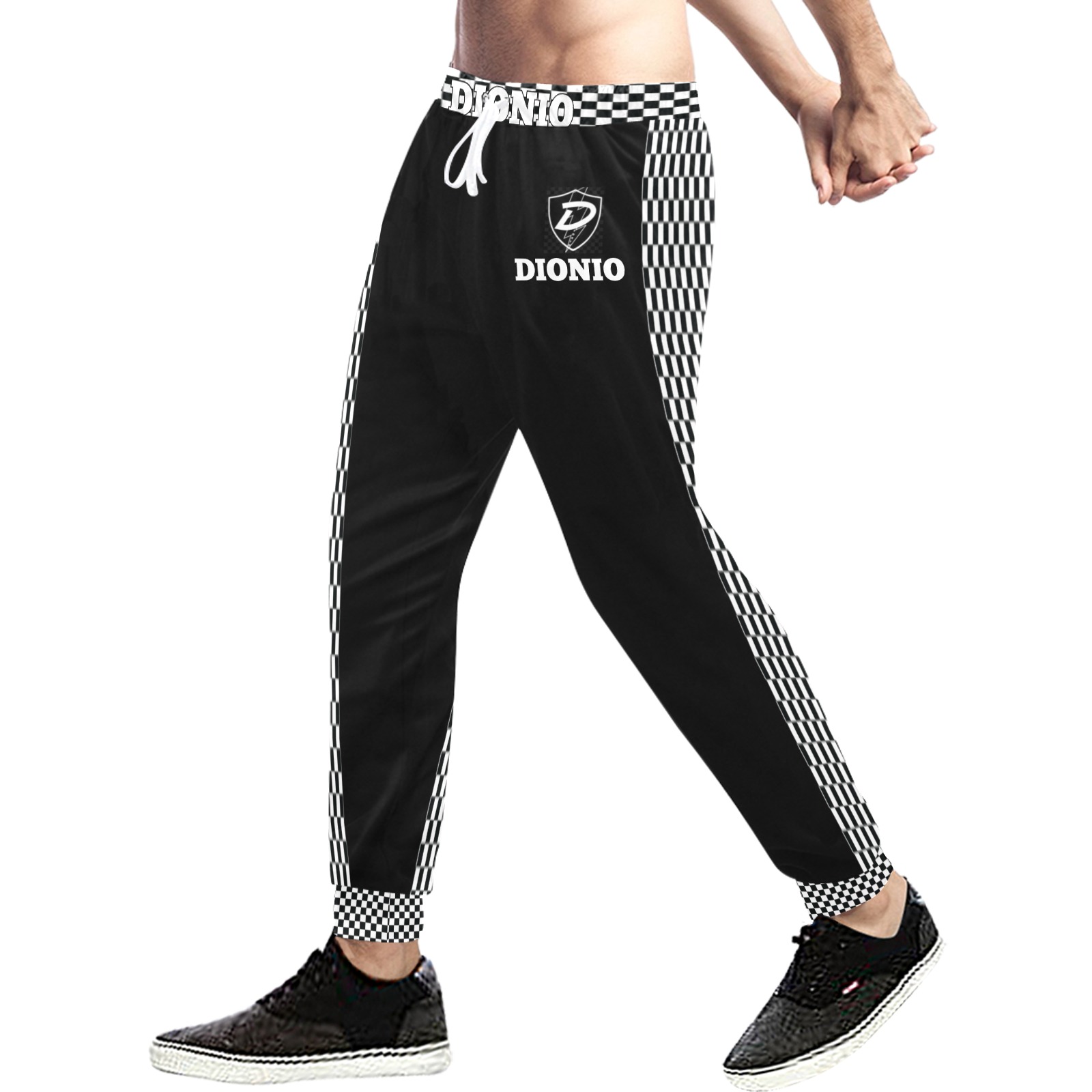 DIONIO Clothing - Checkered & Black Sweatpants (Black D-Shield Logo) Unisex Casual Sweatpants (Model L11)