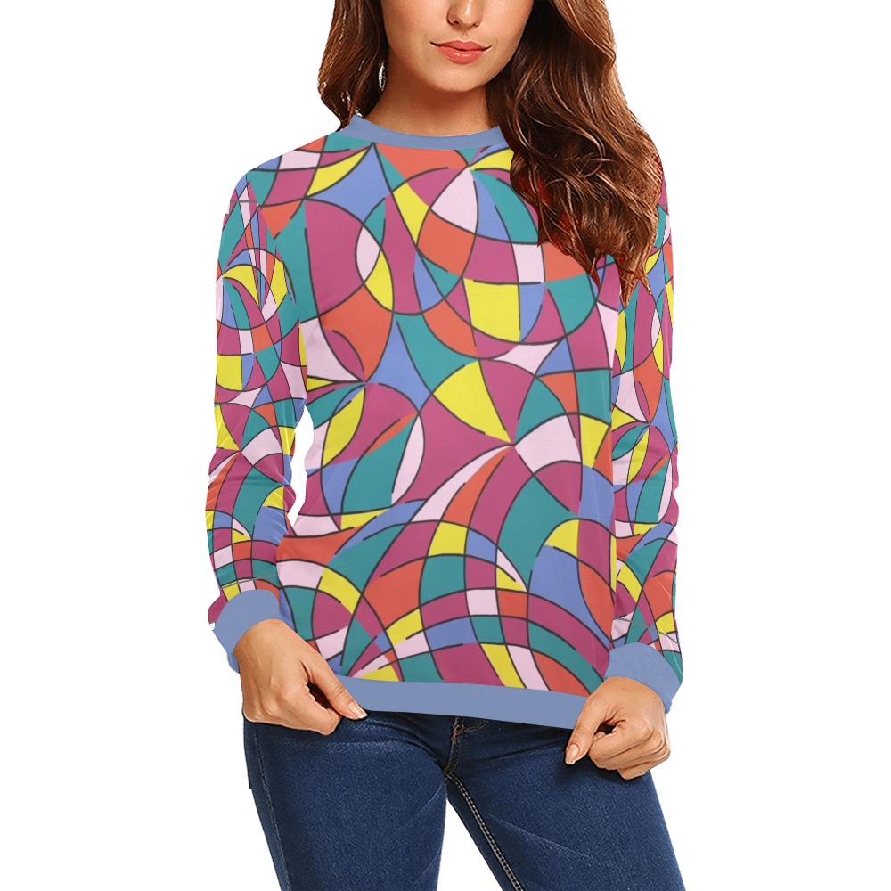 Sally / Blue All Over Print Crewneck Sweatshirt for Women (Model H18)