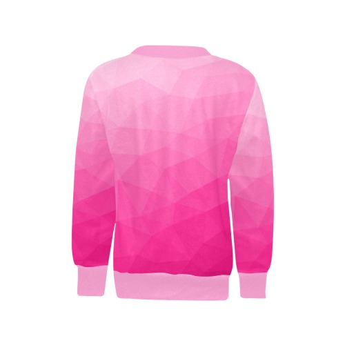 Hot pink gradient geometric mesh pattern Girls' All Over Print Crew Neck Sweater (Model H49)