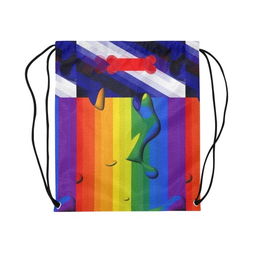 Puppy Pride Flag Pop Art by Nico Bielow Large Drawstring Bag Model 1604 (Twin Sides)  16.5"(W) * 19.3"(H)