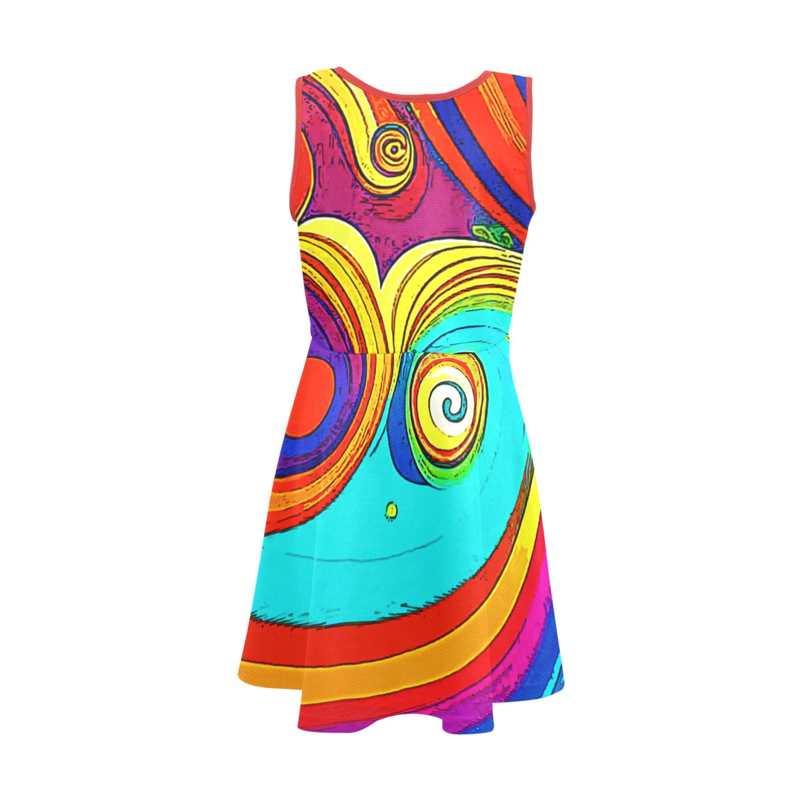Colorful Groovy Rainbow Swirls Girls' Sleeveless Sundress (Model D56)