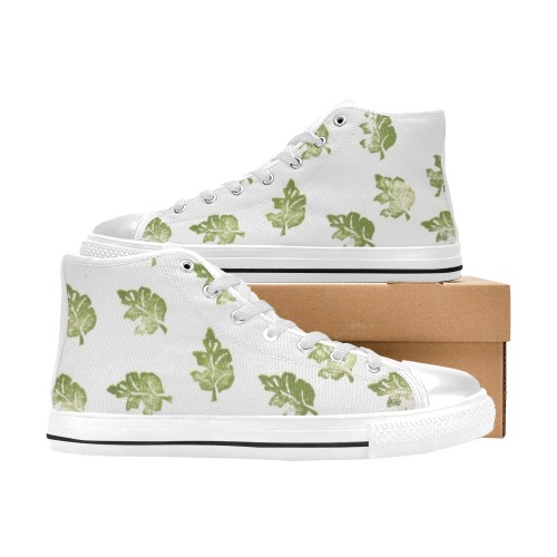 Light Green Leaves Pattern High Top Canvas Shoes for Kid (Model 017)