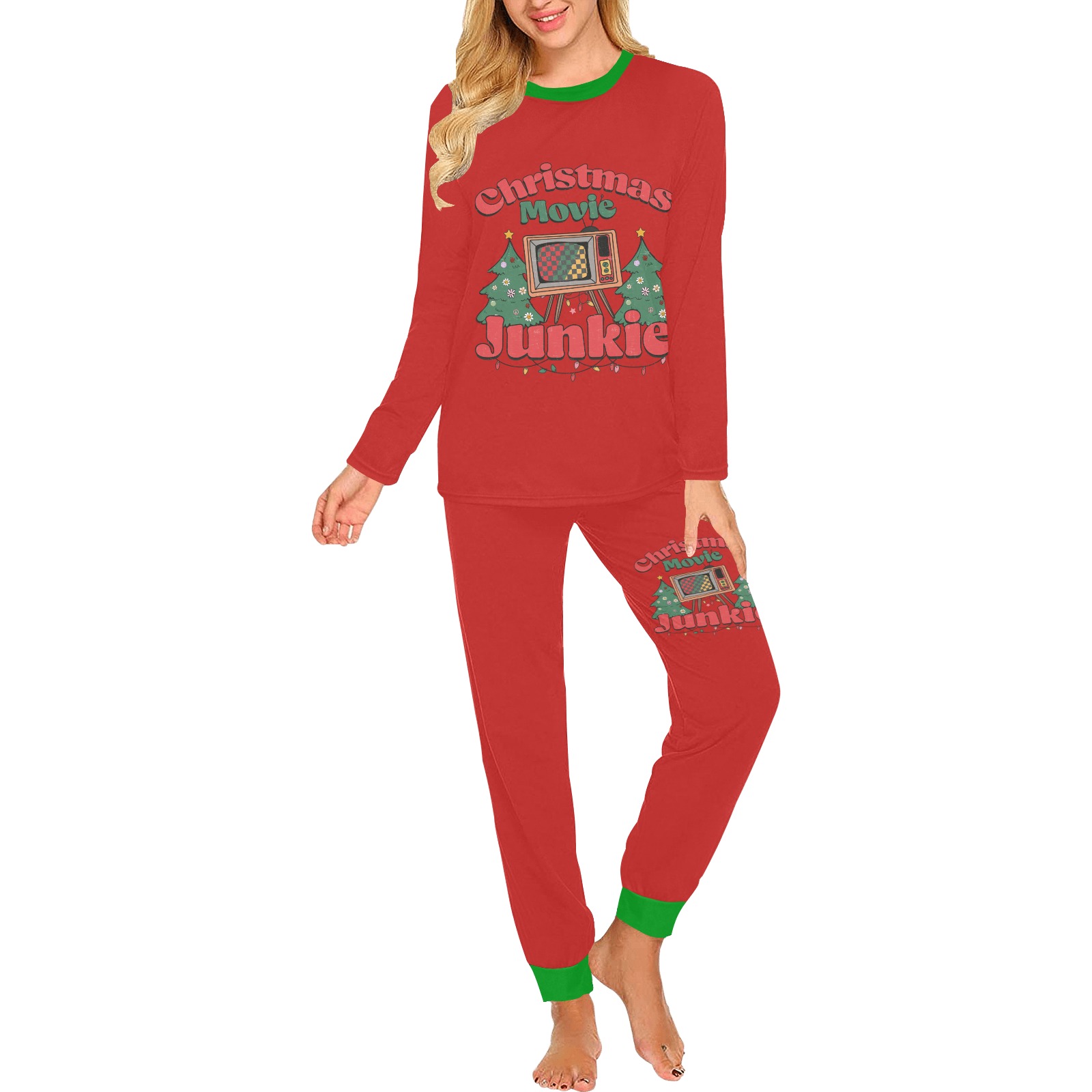 Christmas Movie Junkie (R) Women's All Over Print Pajama Set