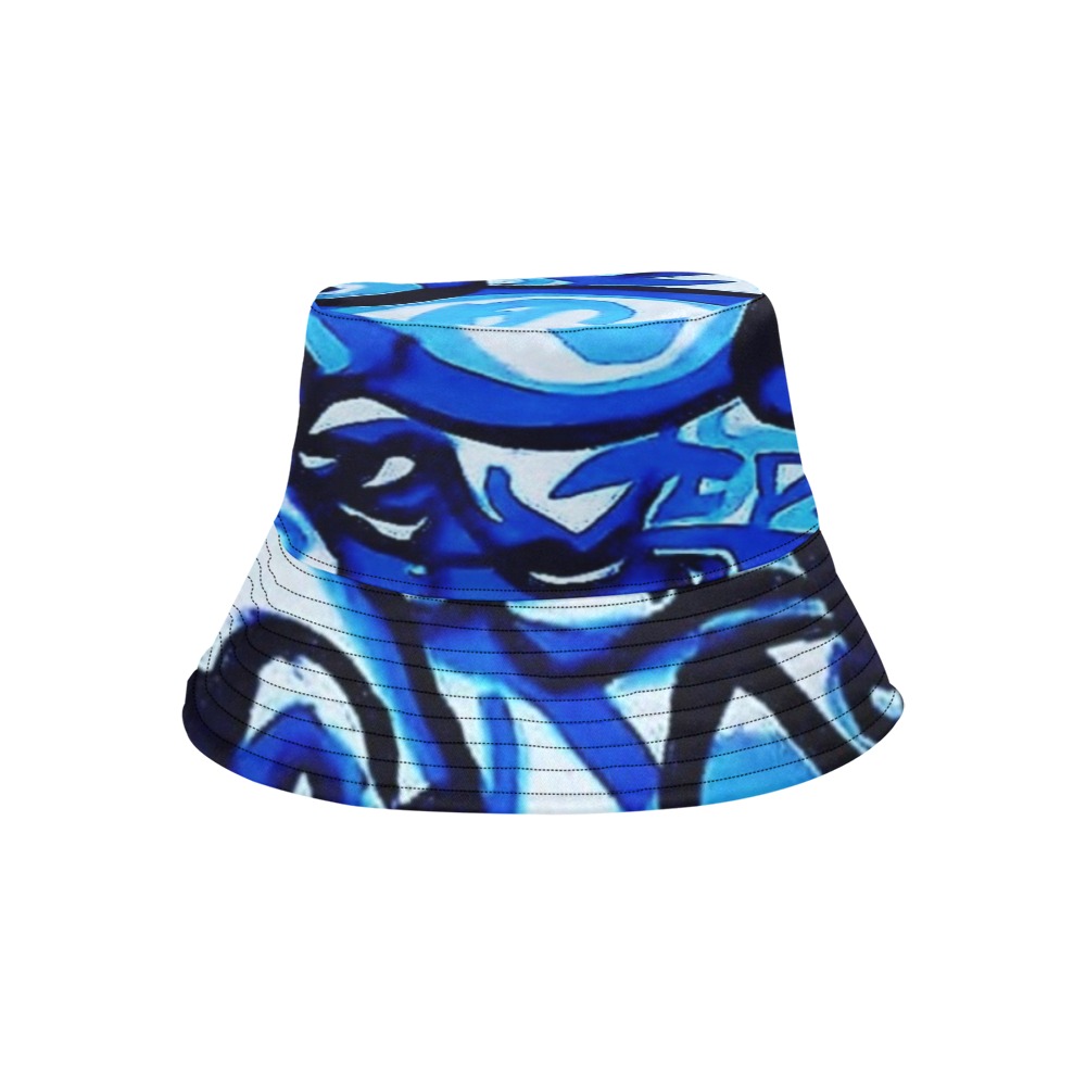 Blue Abstract Graffiti Clothing Line All Over Print Bucket Hat for Men
