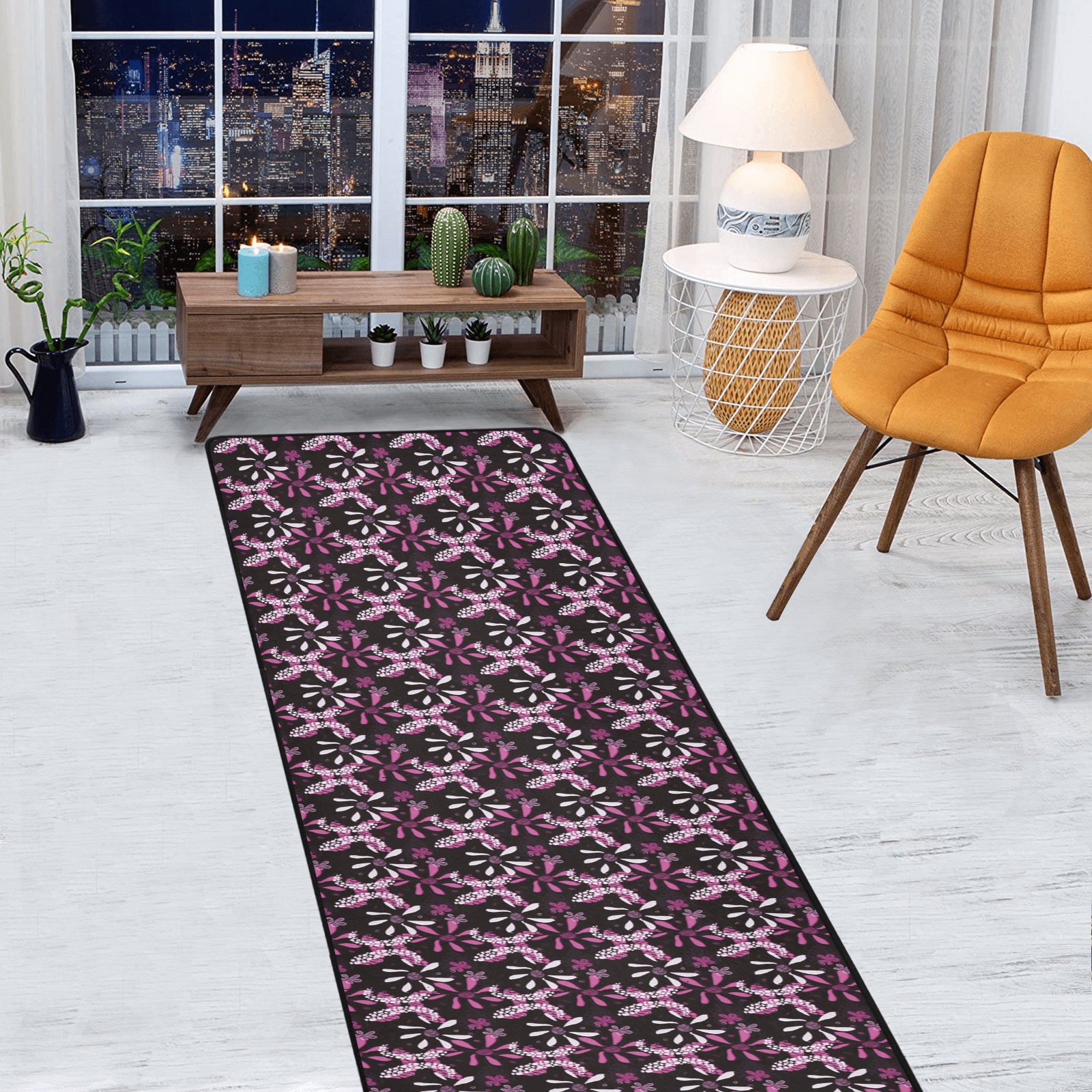 Unique Stylish in Pink Area Rug with Black Binding 9'6''x3'3''