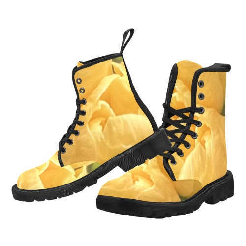 yellow flowers Martin Boots for Women (Black) (Model 1203H)