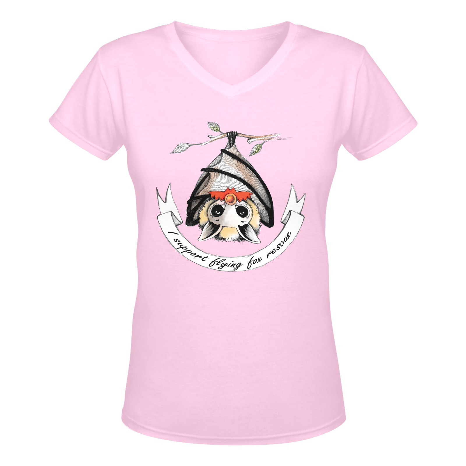 Ladies pink v-neck I support flying-foxes Women's Deep V-neck T-shirt (Model T19)