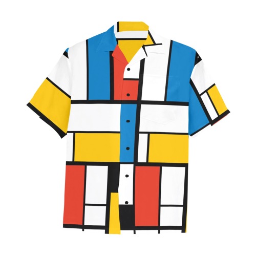 Mondrian De Stijl Modern Hawaiian Shirt with Chest Pocket (Model T58)