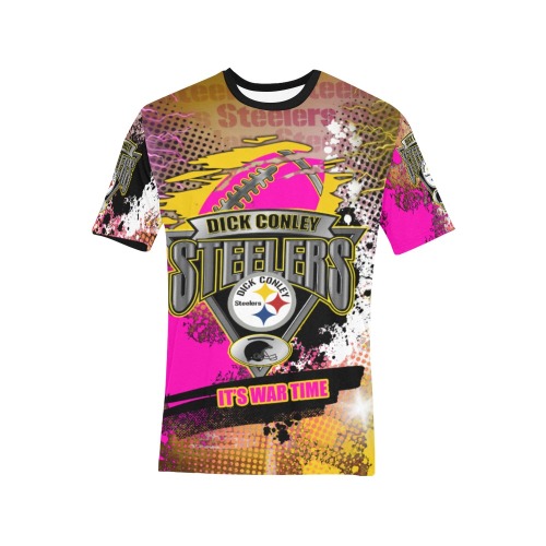 steelers breat cance month Men's All Over Print T-Shirt (Solid Color Neck) (Model T63)