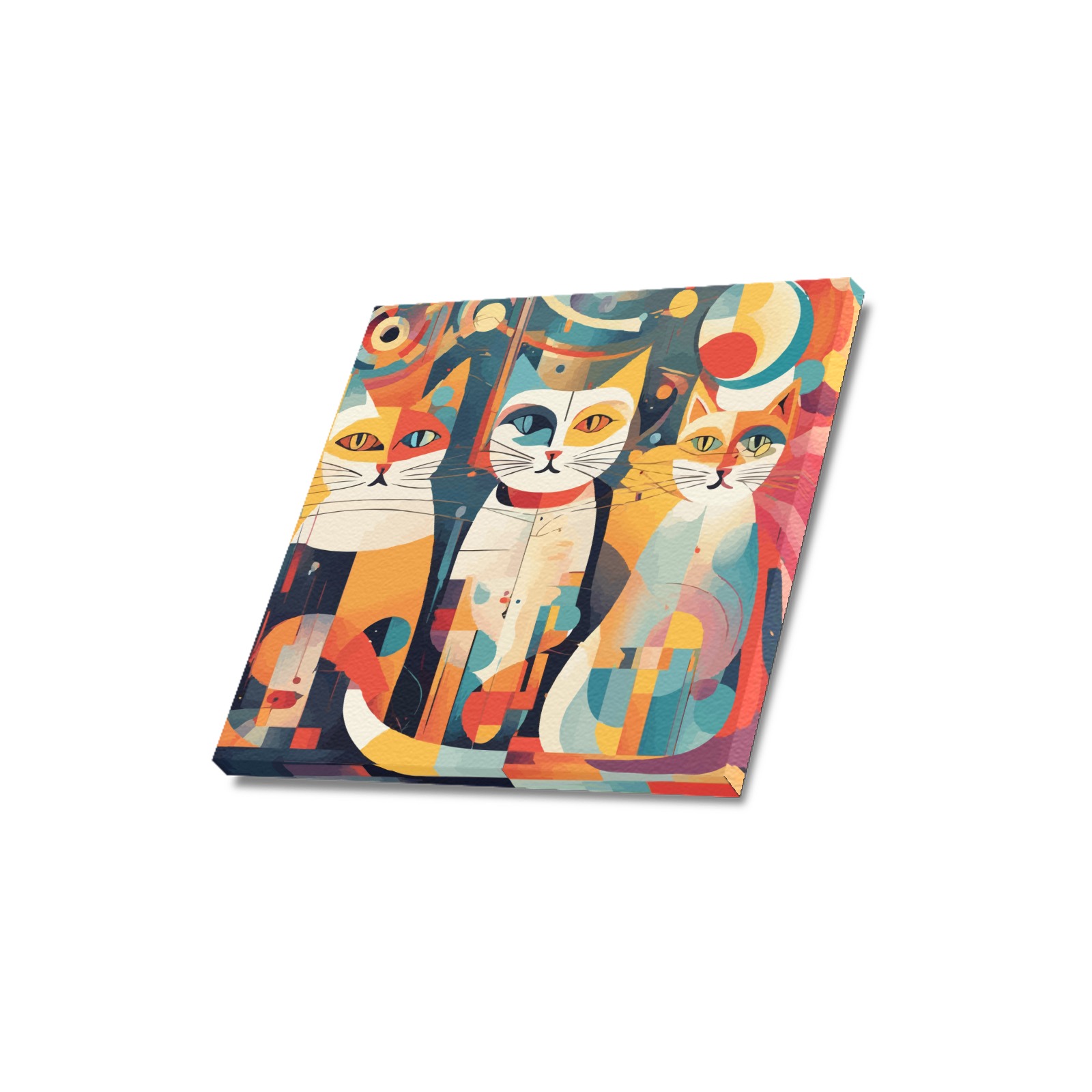 Three cats fantasy abstract art. Festive colors. Upgraded Canvas Print 16"x16"
