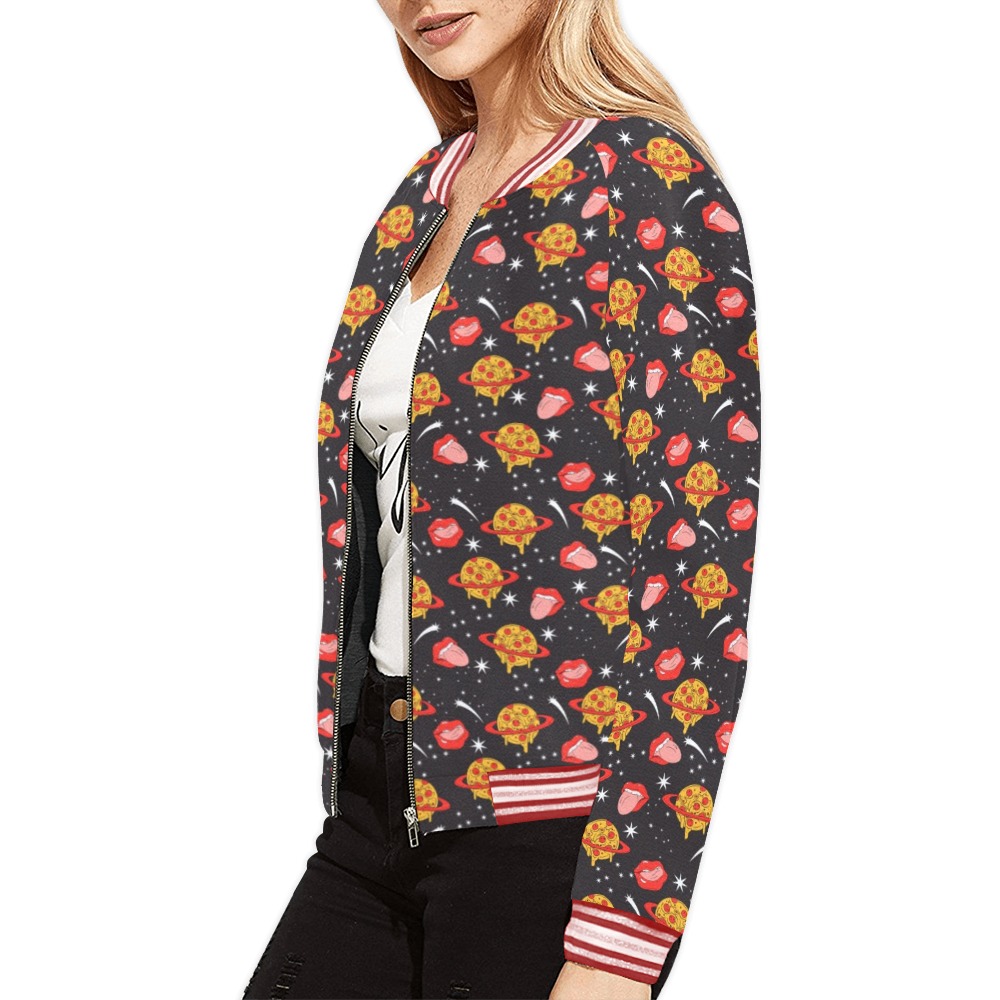 I like pizza space All Over Print Bomber Jacket for Women (Model H21)
