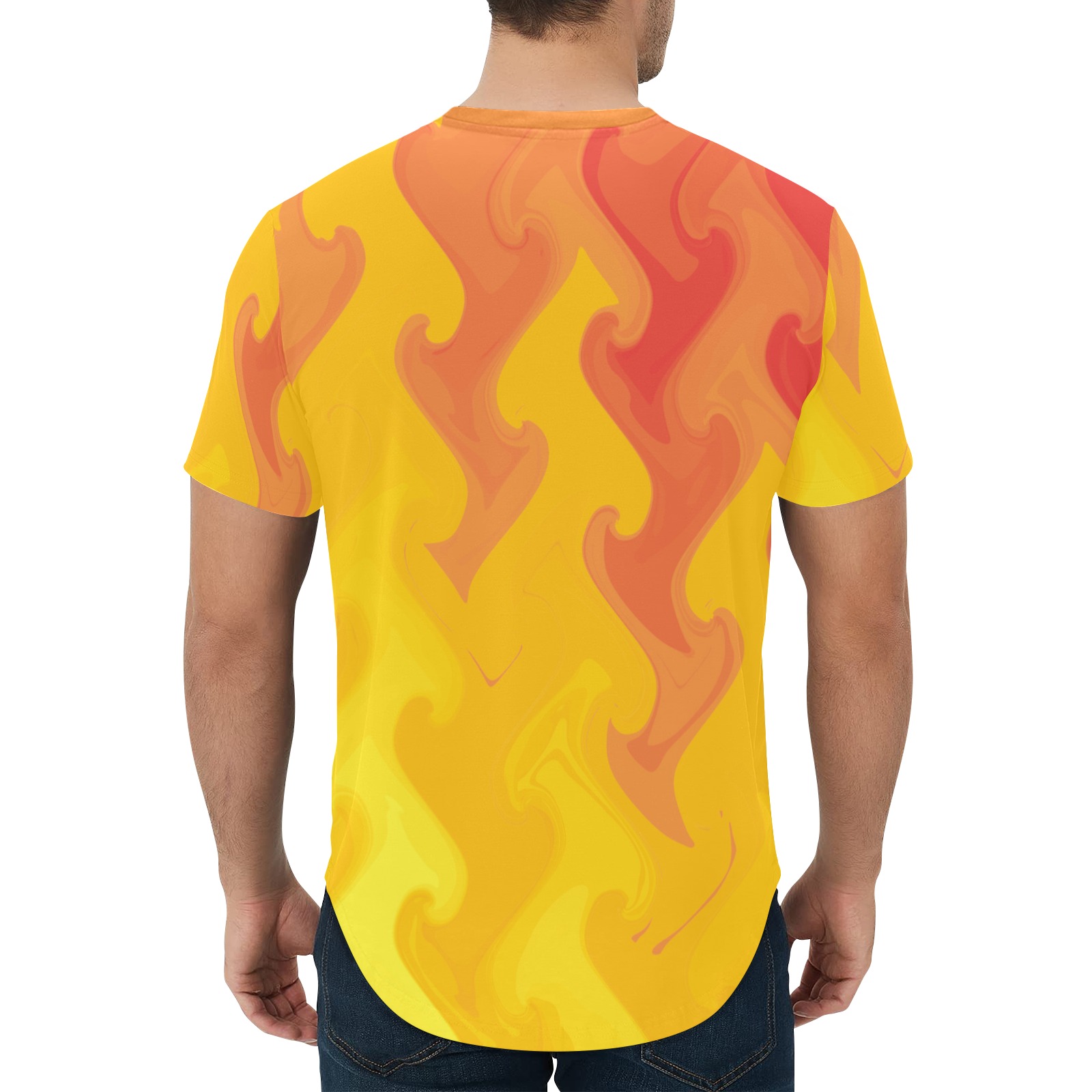 twin_flame Men's All Over Print Curved Hem T-Shirt (Model T76)