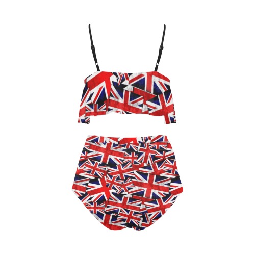 Union Jack British UK Flag High Waisted Ruffle Bikini Set (Model S13)