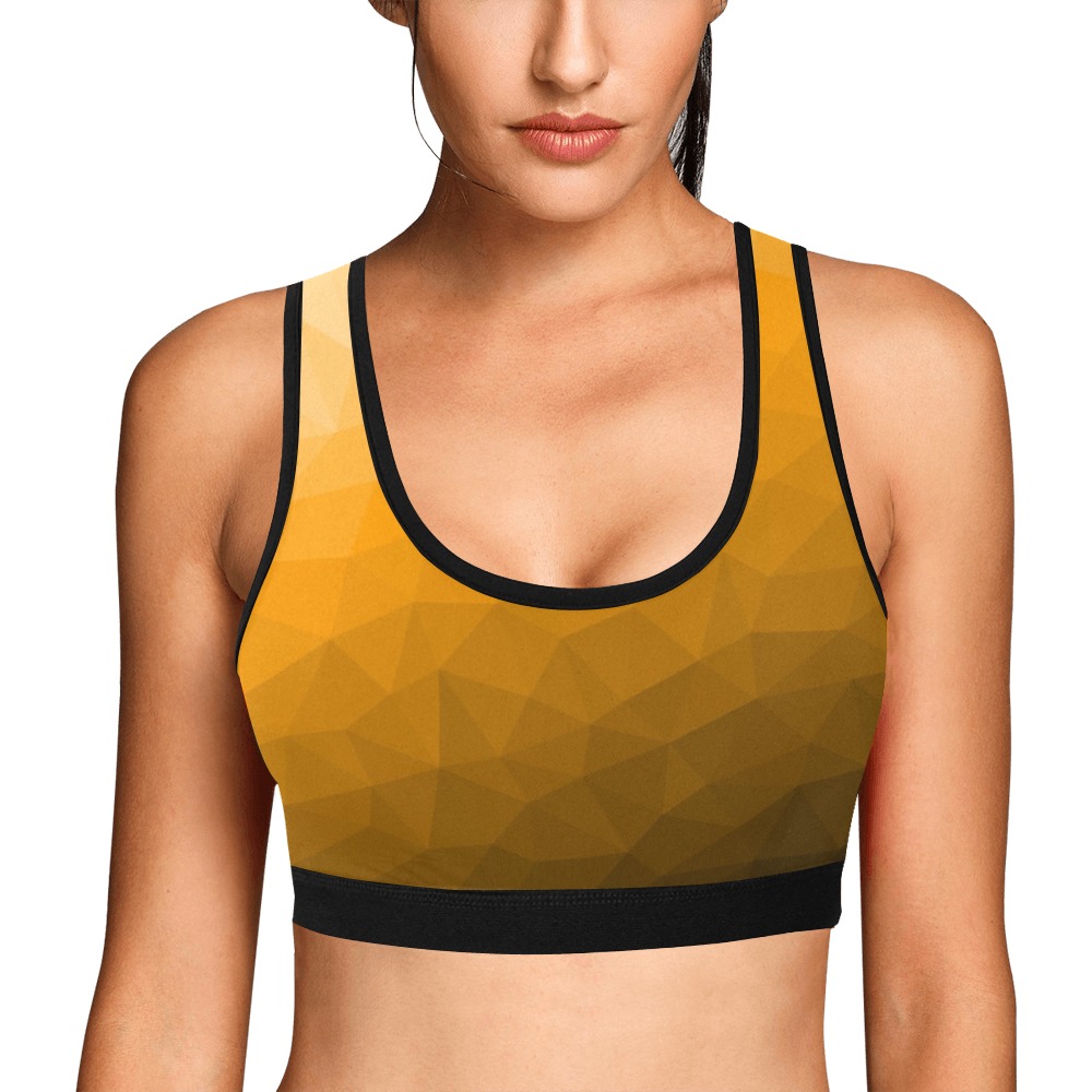 Orange gradient geometric mesh pattern Women's All Over Print Sports Bra (Model T52)