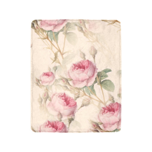 Vintage Pink Rose Garden Pattern Ultra-Soft Micro Fleece Blanket 40"x50"