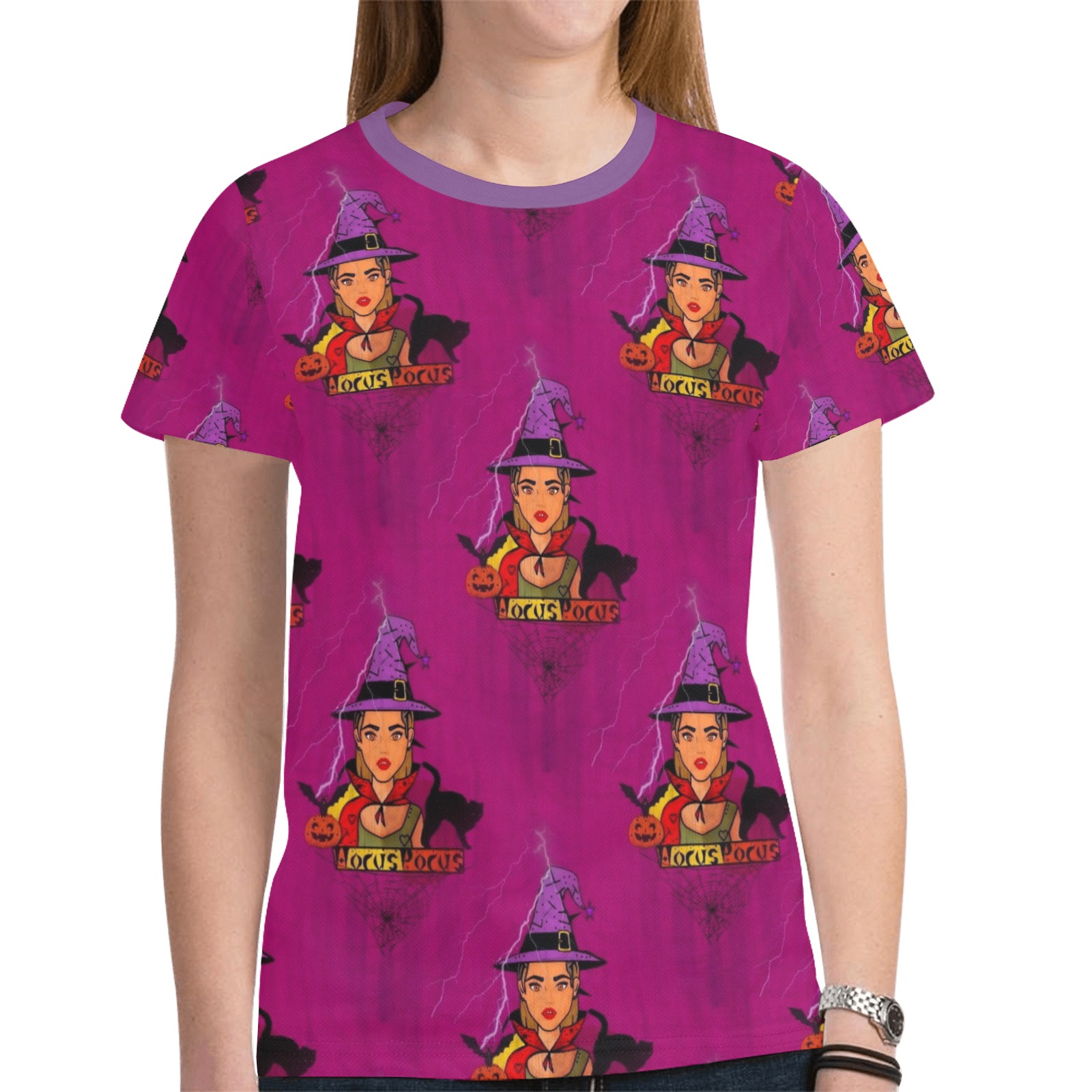 Halloween Witch Pop Art by Nico Bielow New All Over Print T-shirt for Women (Model T45)