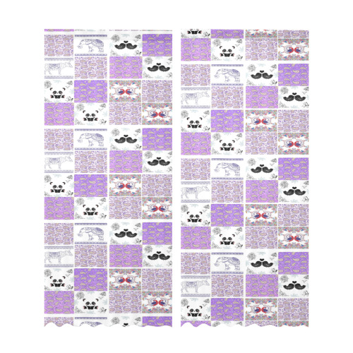 Purple Paisley Birds and Animals Patchwork Design Gauze Curtain 28"x95" (Two-Piece)