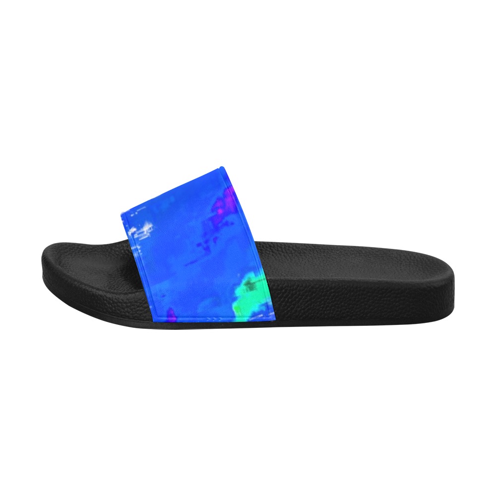 Glitchin' Blue Women's Slide Sandals (Model 057)