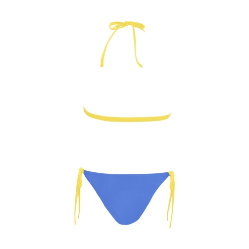 Dionio Clothing - Women's Buckle Front Halter Bikini Swimsuit (Blue & Yellow) Buckle Front Halter Bikini Swimsuit (Model S08)