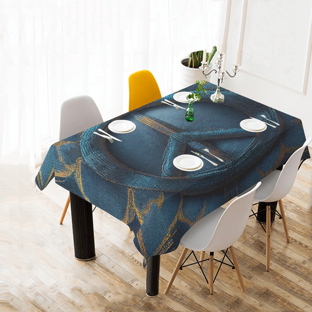 blue peace Cotton Linen Tablecloth 60"x 84"