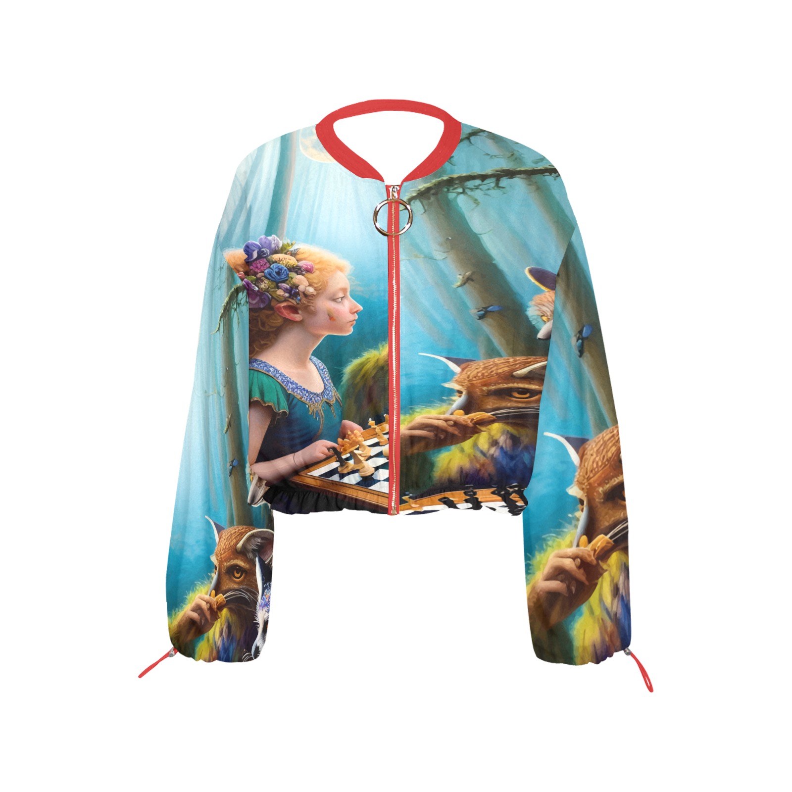 The Call of the Game 6_vectorized Cropped Chiffon Jacket for Women (Model H30)