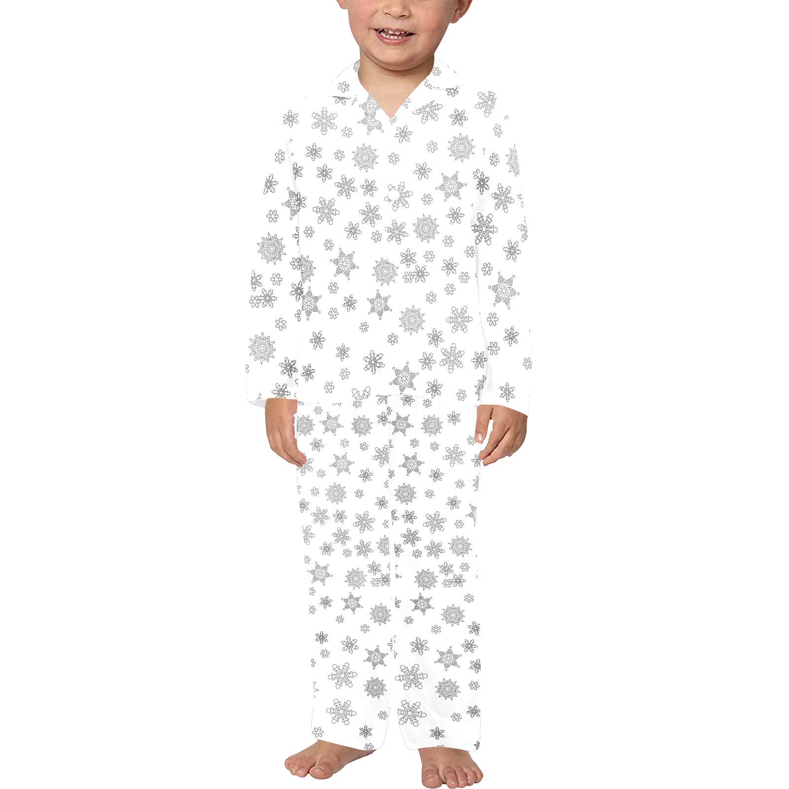 Snowflakes for Christmas Little Boys' V-Neck Long Pajama Set (Sets 02)