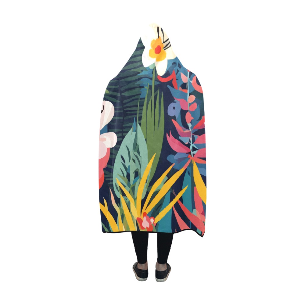 Stylish art of colorful tropical flowers, plants. Hooded Blanket 60''x50''