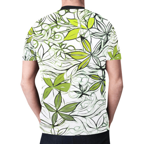 Green White and Black Leaf Pattern New All Over Print T-shirt for Men (Model T45)