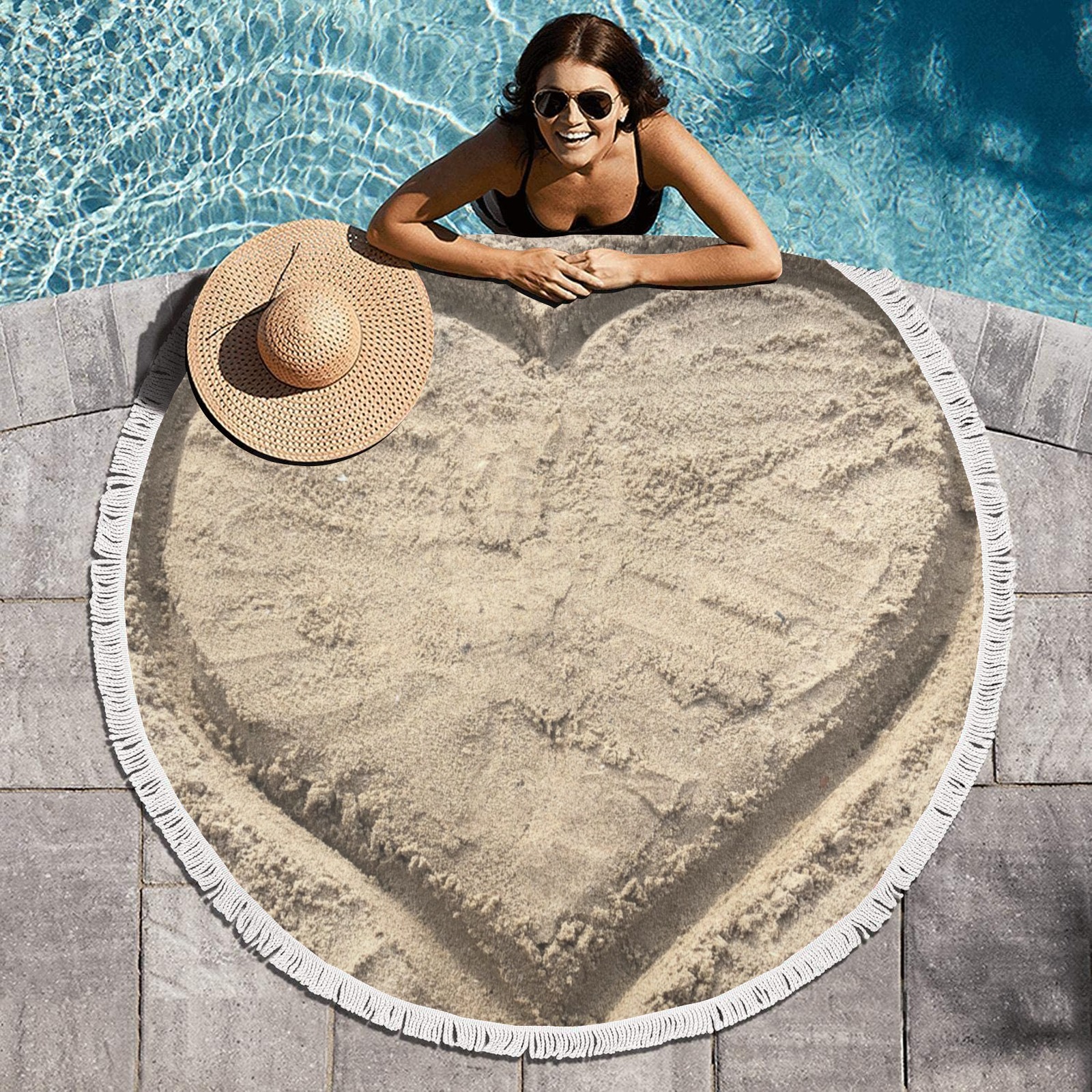 Love in the Sand Circular Beach Shawl Towel 59"x 59"