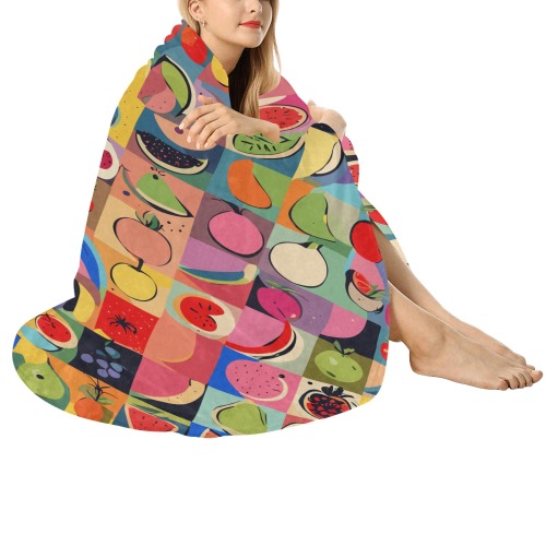 Checkered pattern of colorful fruits. Funny art. Circular Ultra-Soft Micro Fleece Blanket 60"