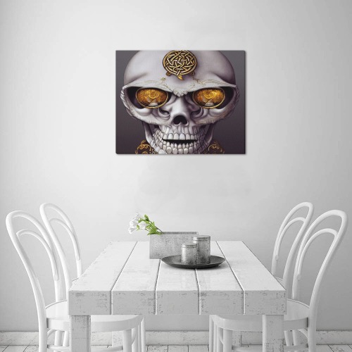 skull with gold eye's Frame Canvas Print 20"x16"