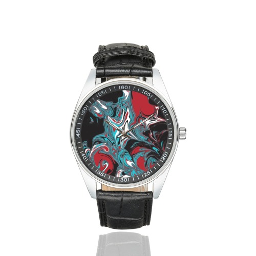 Dark Wave of Colors Men's Casual Leather Strap Watch(Model 211)