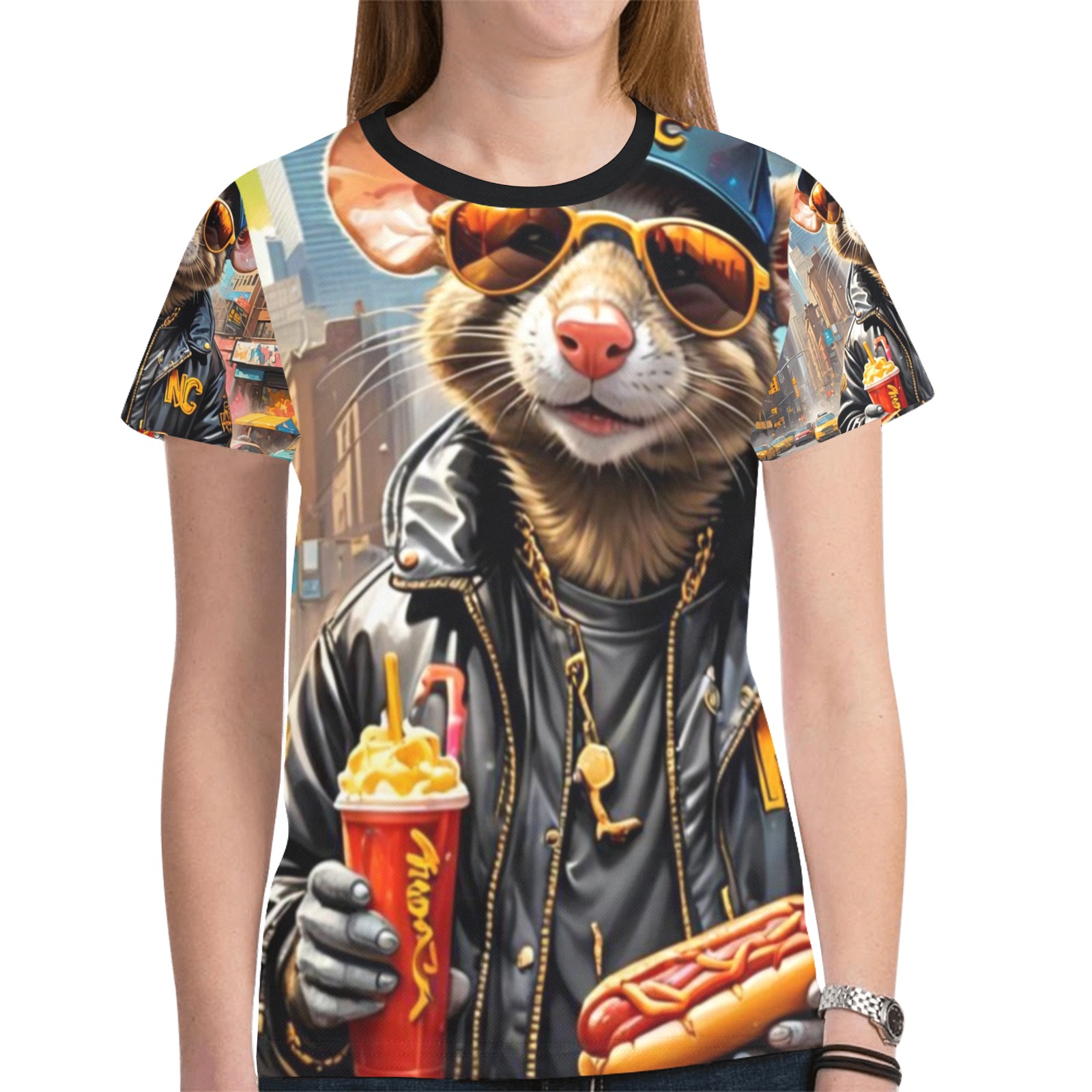 HOT DOG EATING NYC RAT 7 New All Over Print T-shirt for Women (Model T45)