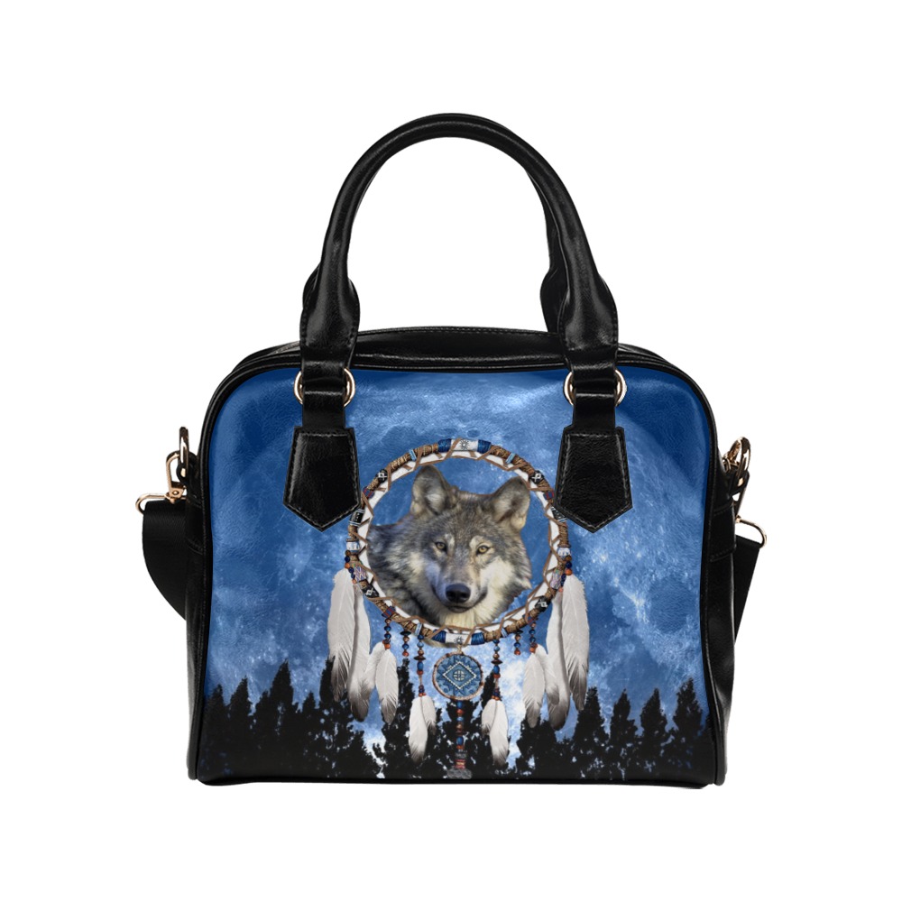 Wolf, Dream Catcher and Moon Shoulder Handbag (Model 1634)