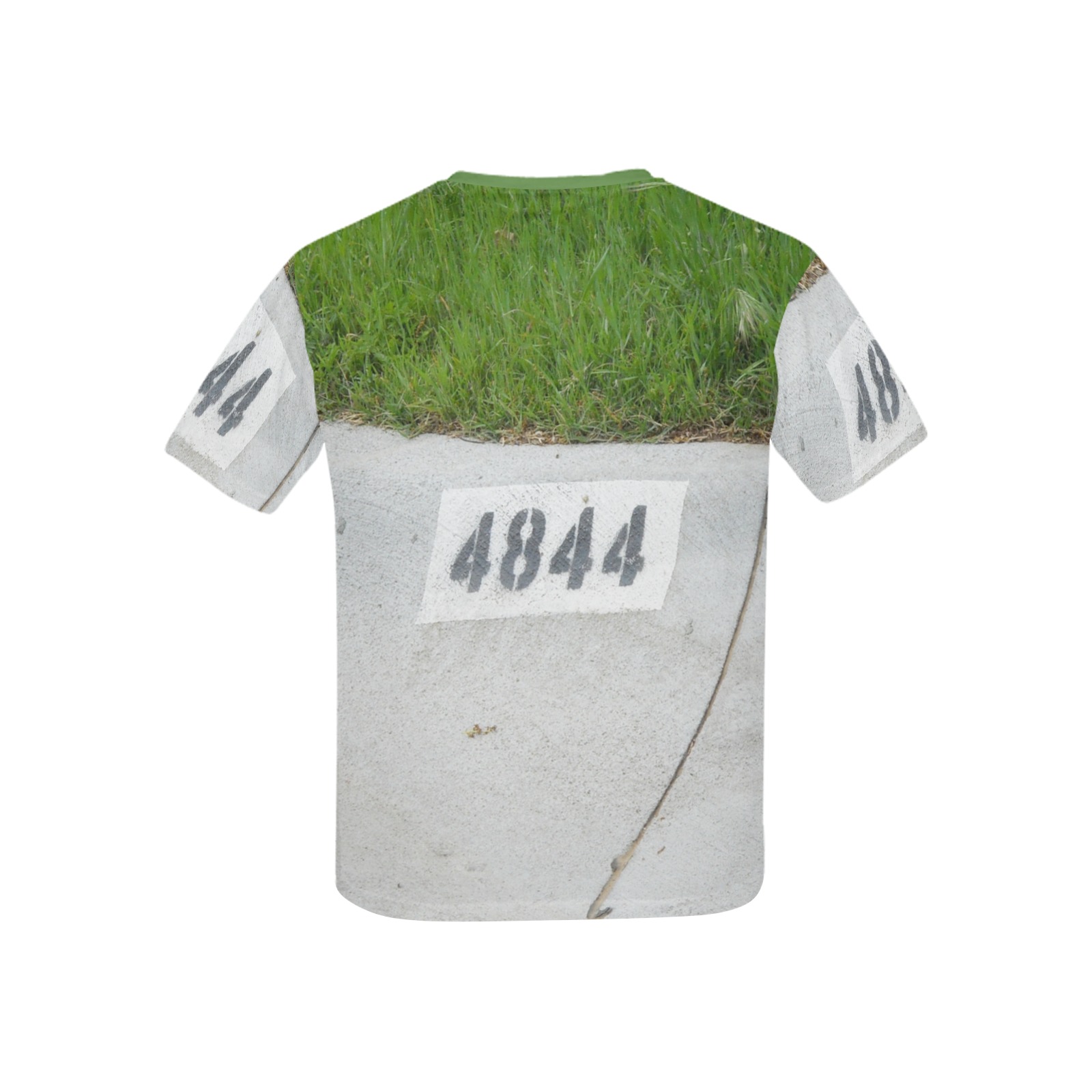 Street Number 4844 with green collar Kids' Mesh Cloth T-Shirt with Solid Color Neck (Model T40)