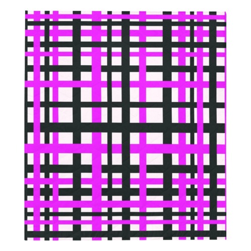 Interlocking Stripes Black White Pink Quilt 70"x80"